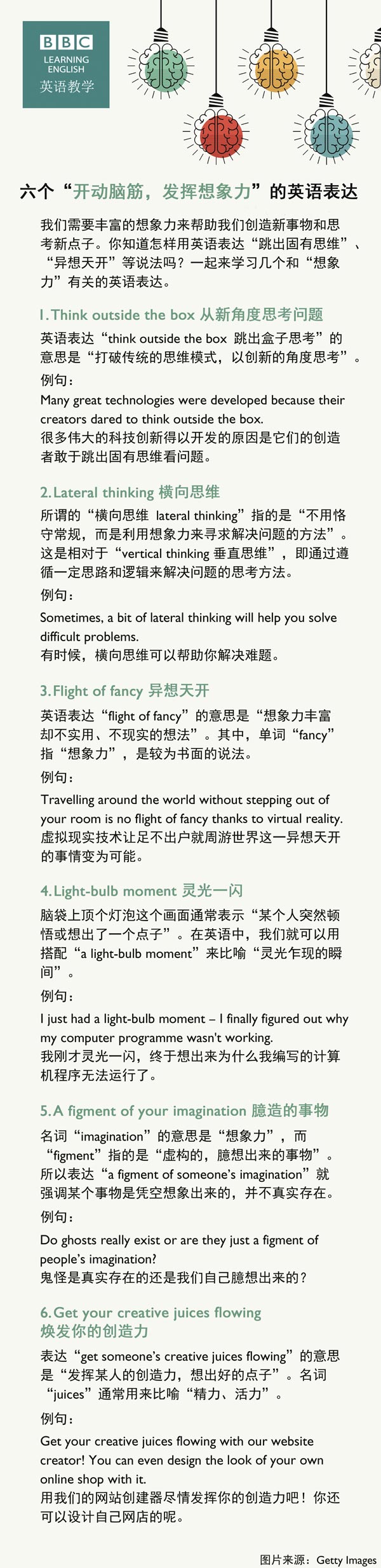 六個“開動腦筋，發(fā)揮想象力”的英語表達(dá)